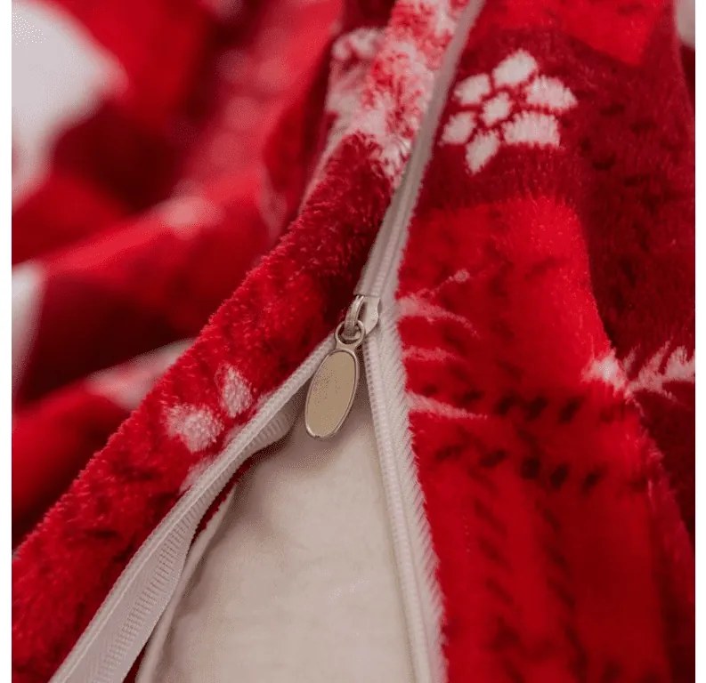 Velvet Christmas piros mikroplüss ágyneműhuzat szett + SOFT mikroplüss lepedő 90x200 cm fehér, egyszemélyes