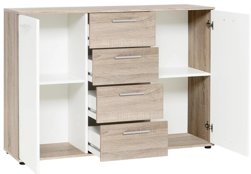 Komód JACKY 2 tölgy / fehér - 
            tölgyfa
            fehér
          , 
            Laminált és mások
          , 
            85
          x
            35
          x
            120
          cm