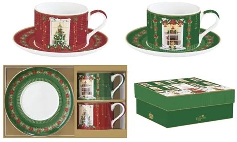 Karácsonyi porcelán csésze + alj 240 ml 2 személyes díszdobozban Festive Avenue