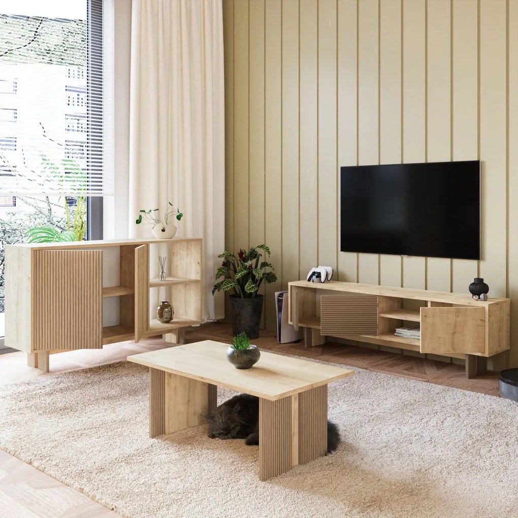 Ravello nappali bútorszett, meleg tölgy-zafír tölgy, 150 cm