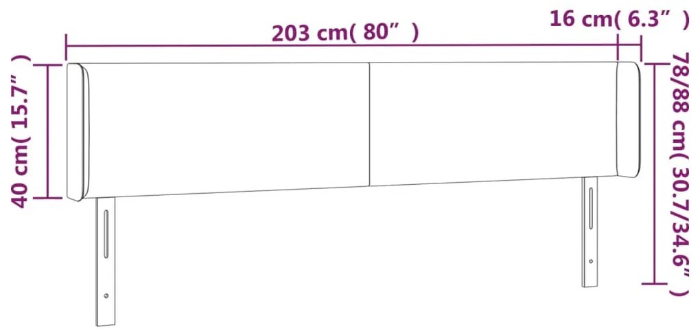 sötétszürke bársony LED-es fejtámla 203 x 16 x 78/88 cm