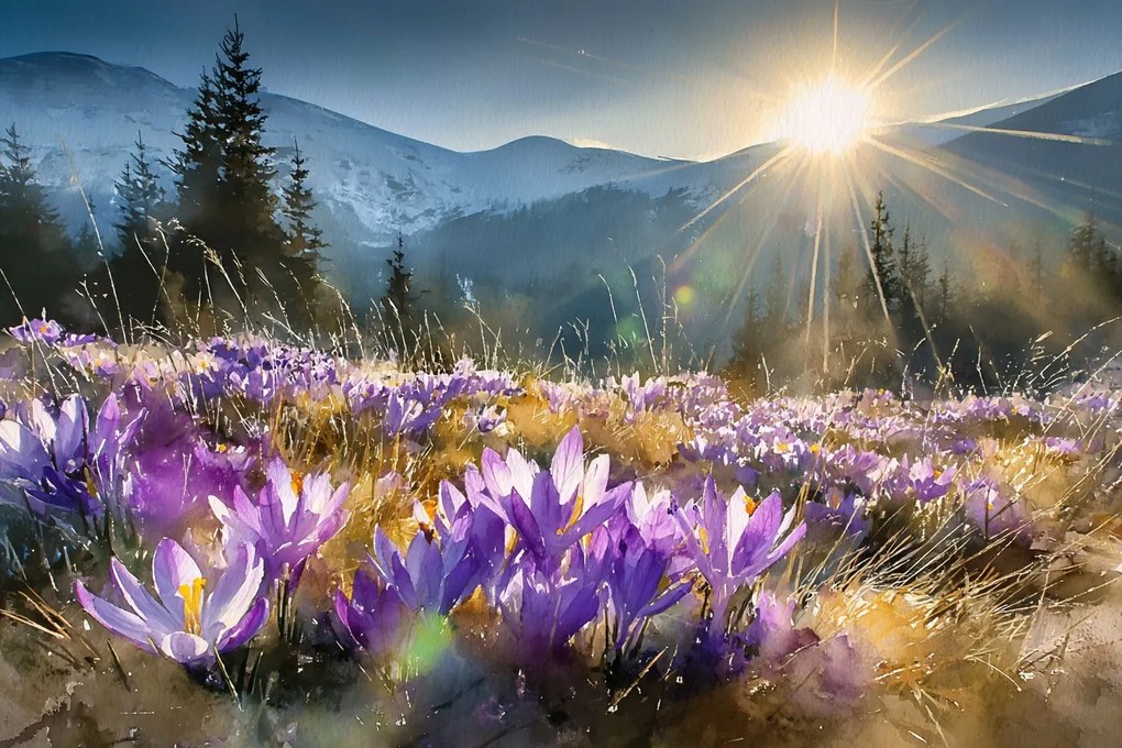 Fotótapéta Flizelina Hegyek Lengyel Tátra Elásott Krókuszok 254x184 ragasztó