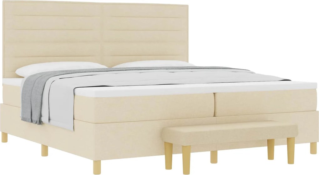 vidaXL Boxrugós ágy matracmal fejtámlával Krém 200 x 200 cm szövet