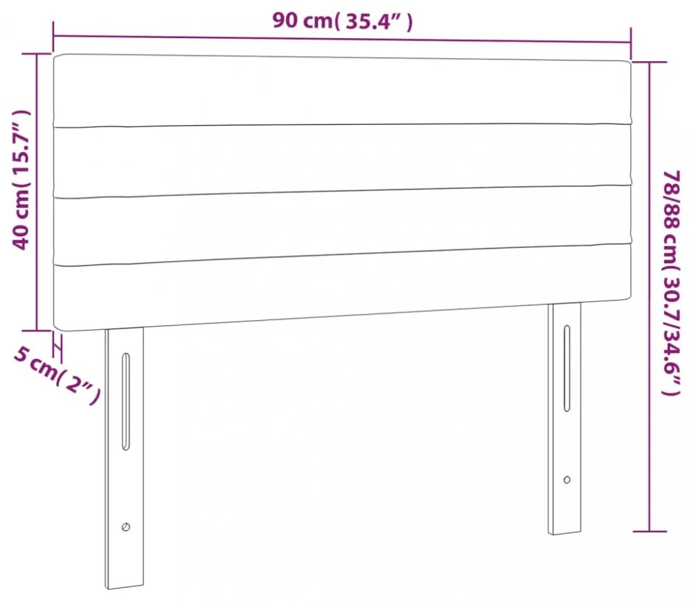 világosszürke bársony LED-es fejtámla 90x5x78/88 cm