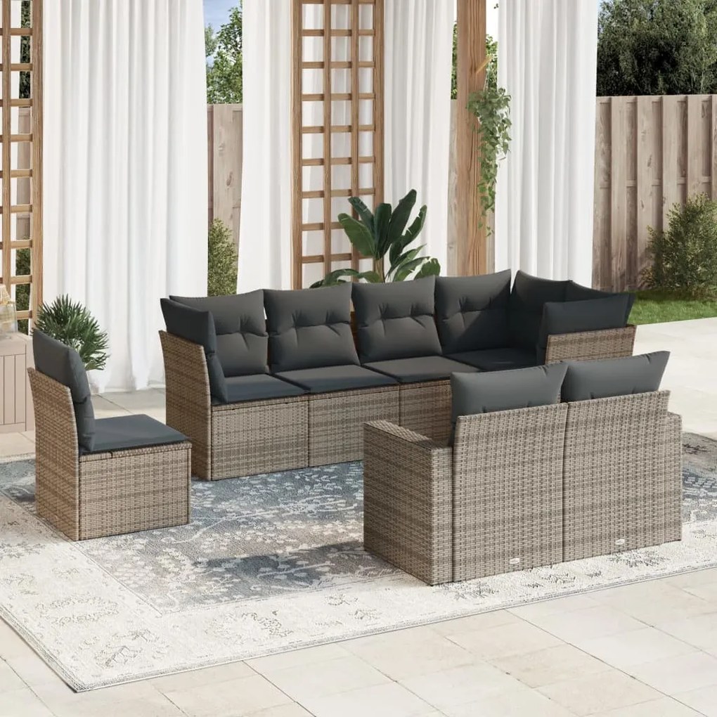 8 részes szürke polyrattan kerti ülőgarnitúra párnákkal