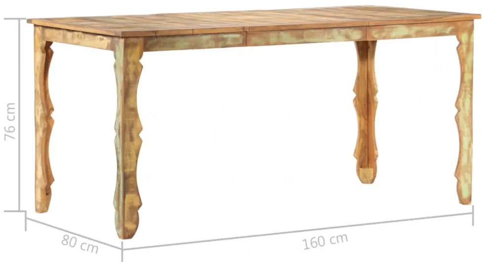 tömör újrahasznosított fa étkezőasztal 160 x 80 x 76 cm