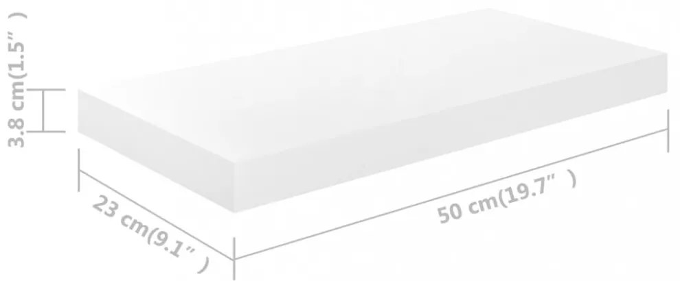 magasfényű fehér MDF lebegő fali polc 50 x 23 x 3,8 cm