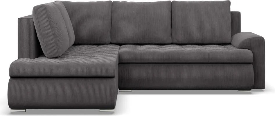 Tokio sarokkanapé, L alakú háttámlával, 2 ágyneműtartóval, kordbársony, baloldali, szürke