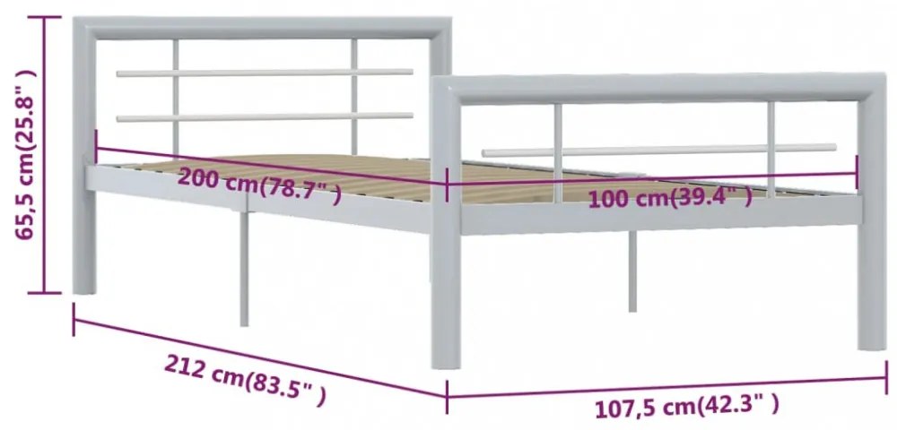 szürke és fehér fém ágykeret 100 x 200 cm