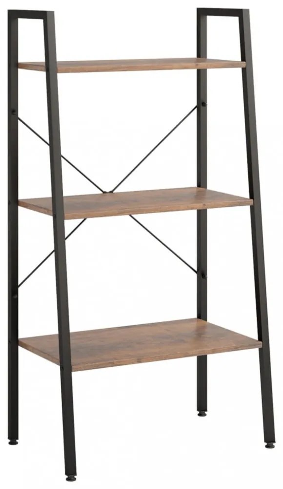 3 szintes sötétbarna és fekete állópolc 56 x 35 x 108 cm