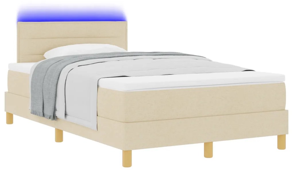 Box Spring ágy matraccal és LED-del, krém színben, 120x200 cm, szövet