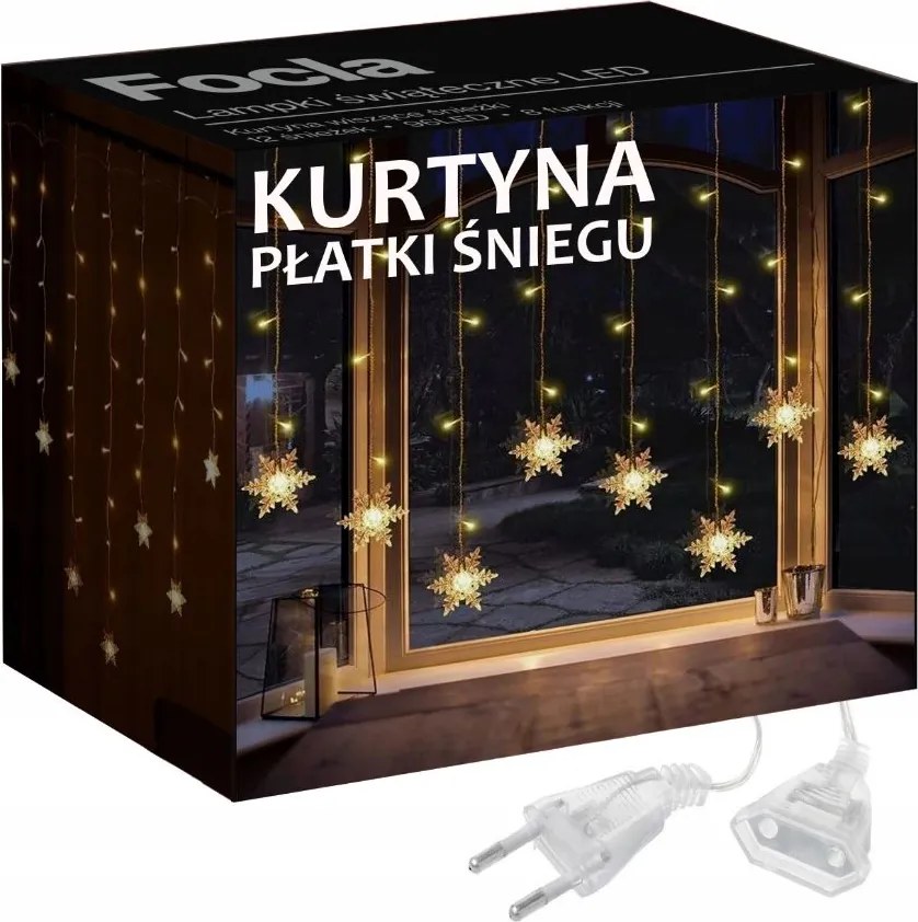 Led-es Fényfüggöny Karácsonyfa Lámpák Hópelyhek Fehér Meleg Füzér