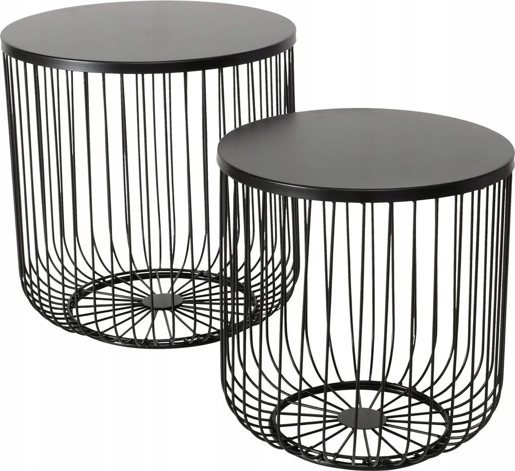 Két Darabos Fekete Fém Asztal Szett, 41 CM És 47 CM Magas, Nappaliba