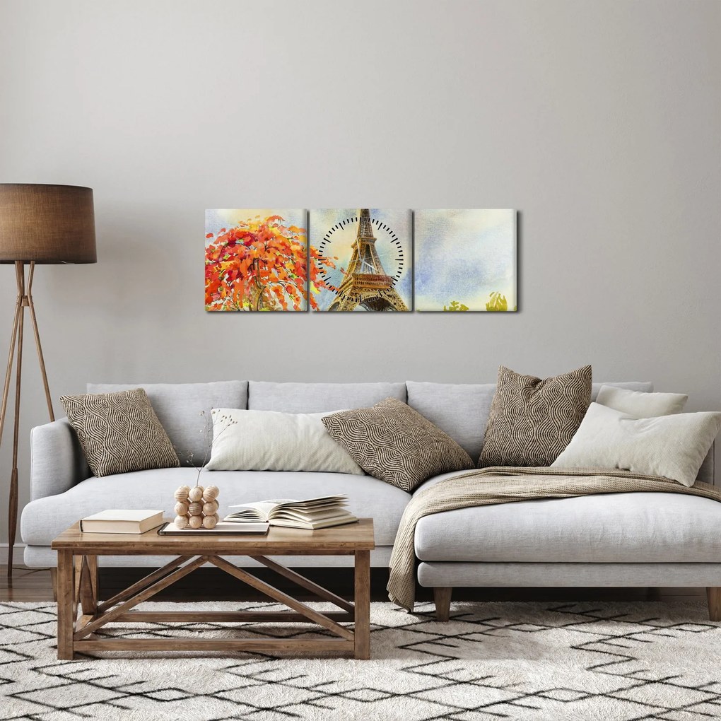 Festett kép az Eiffel-torony (órával) (90x30 cm)