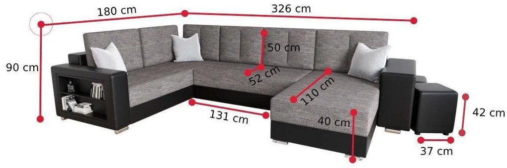 JENER U ágyazható sarok ülőgarnitúra, 326x90x180, itaka 33, jobb