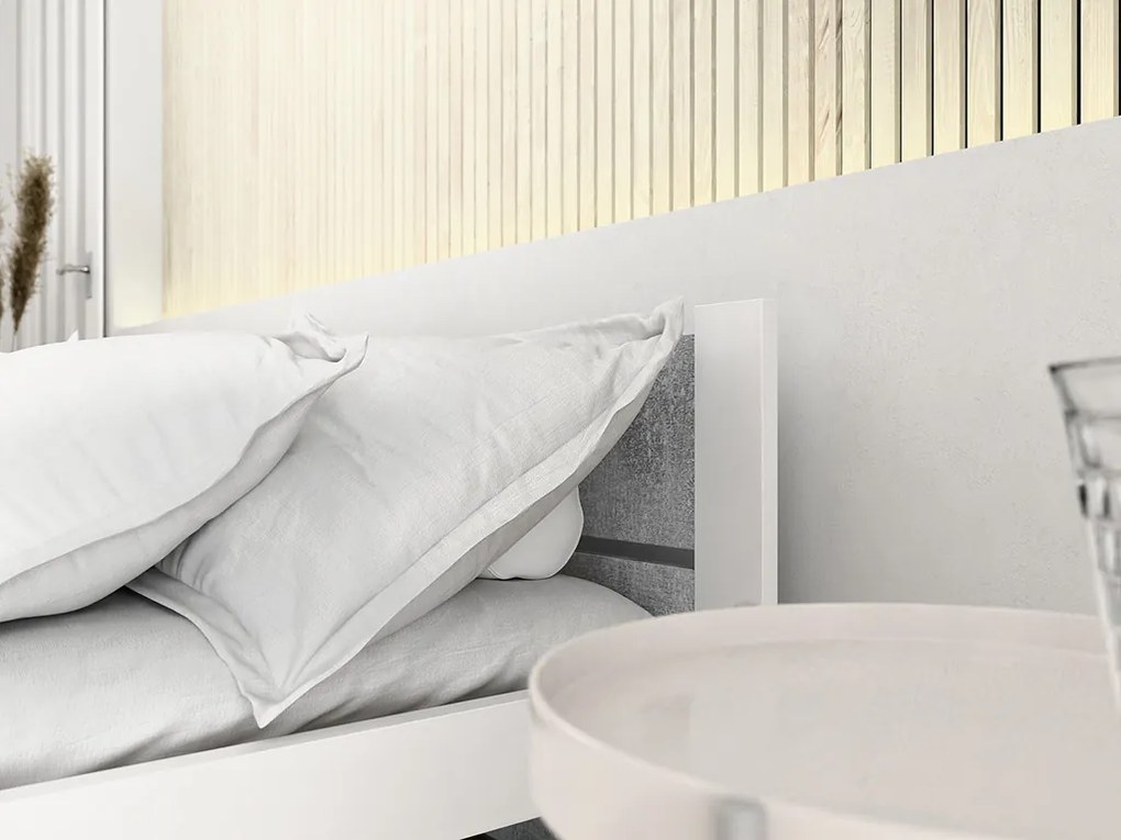 Ágy IKAROS DOUBLE 160 x 200 cm, beton/fehér Matrac: Deluxe 10 cm matraccal, Ágyrács: Deszkás ágyráccsal