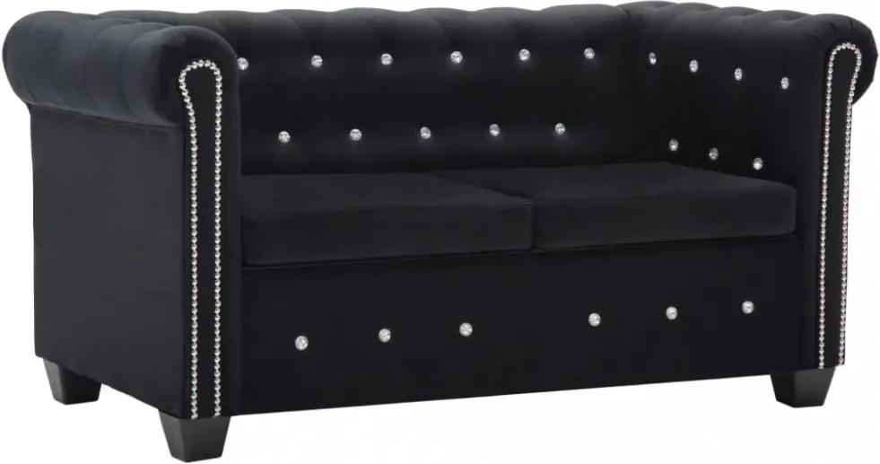 Fekete 2 személyes bársony chesterfield kanapé 146 x 75 x 72 cm