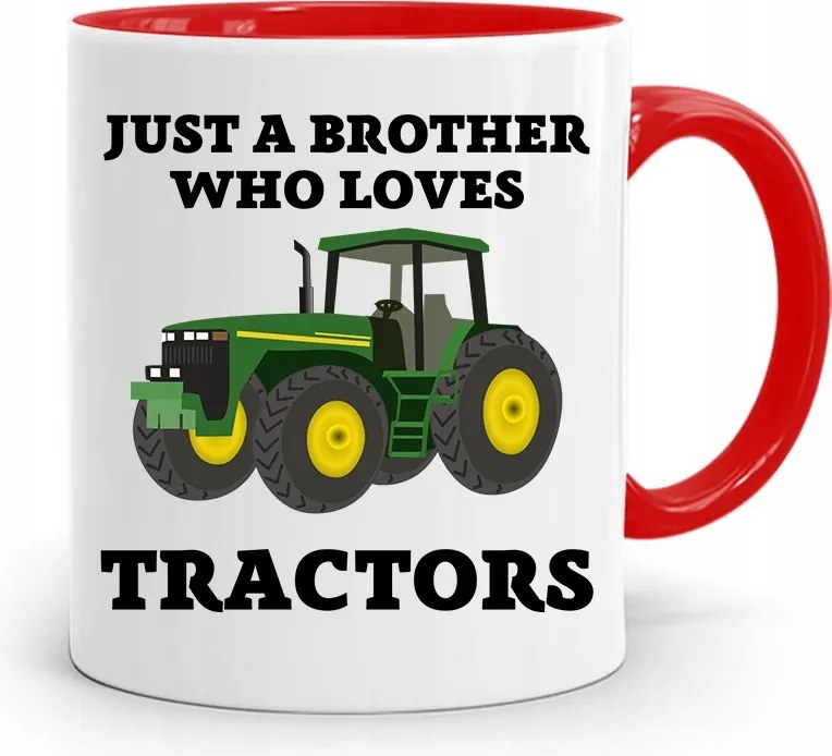 Piros Bögre Testvérnek Who Loves Tractors nyomott mintával