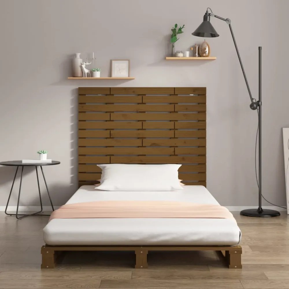 mézbarna tömör fenyőfa fali fejtámla 141 x 3 x 91,5 cm