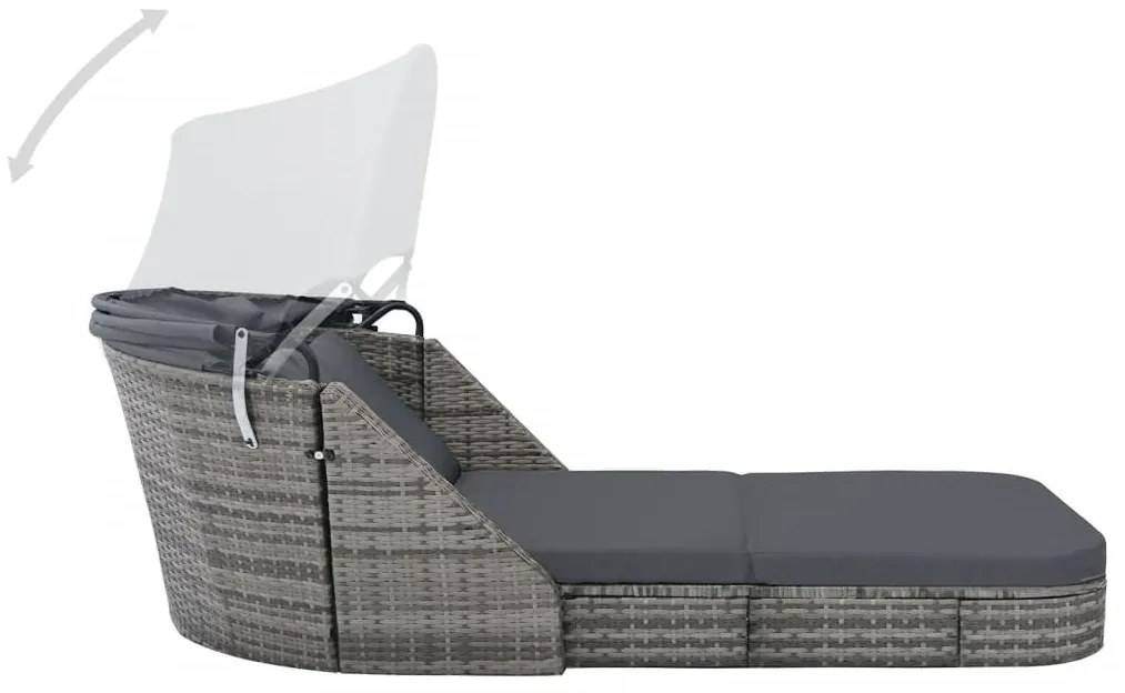 Antracitszürke polyrattan napozóágy napellenzővel