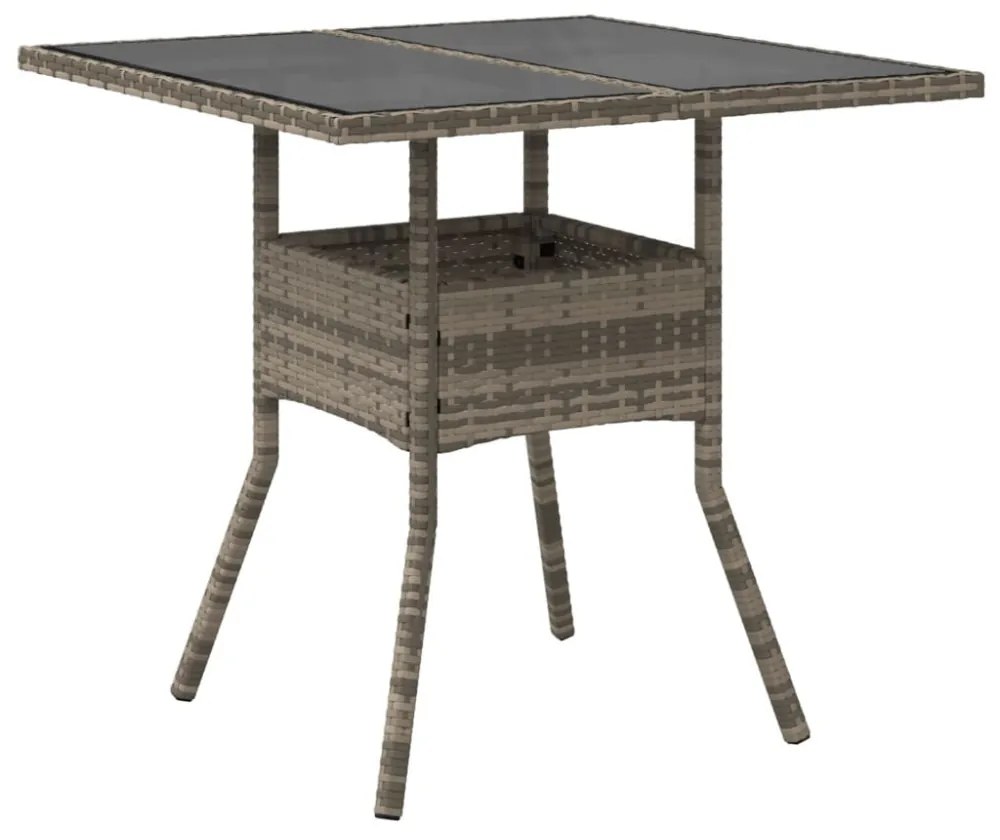 szürke polyrattan üveglapos kerti asztal 80 x 80 x 75 cm