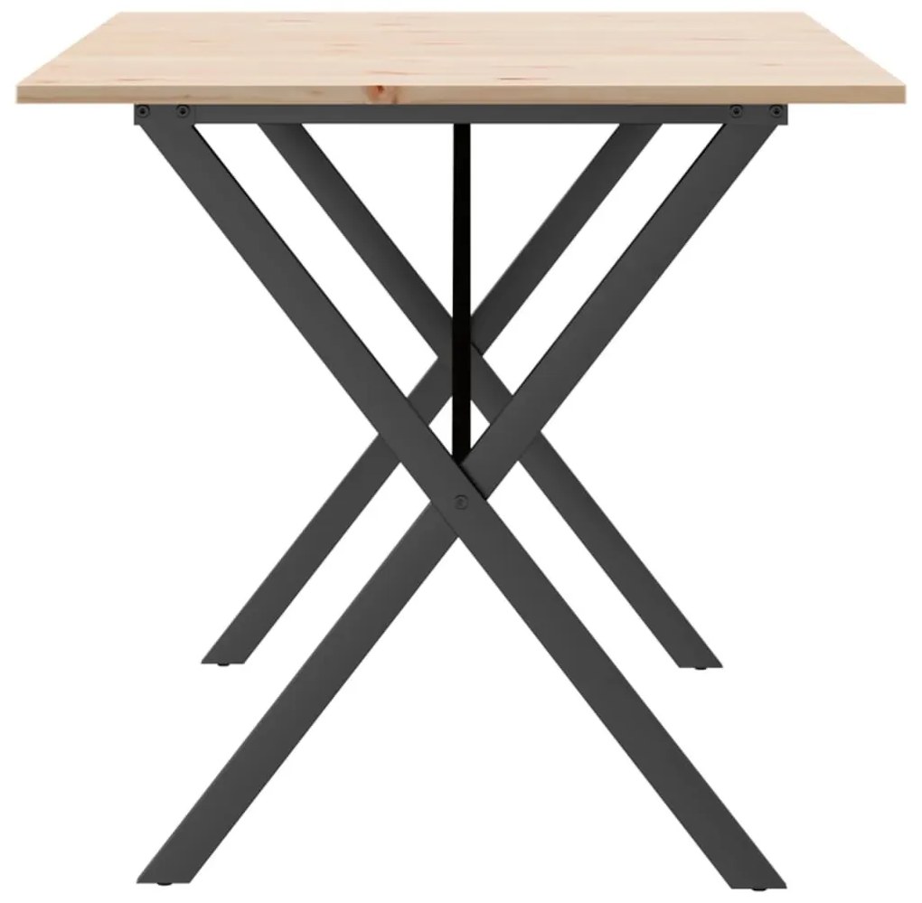Tömör fenyőfa és acél étkezőasztal X-vázzal 140x80x75 cm