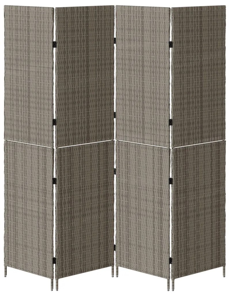 4 Paneles Összecsukható Szobaelválasztó Szürke 195x180 cm Poli Rattan