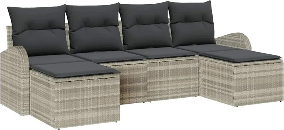 vidaXL Kerti Kanapé Szett párnával 6 pcs Világosszürke Poly Rattan