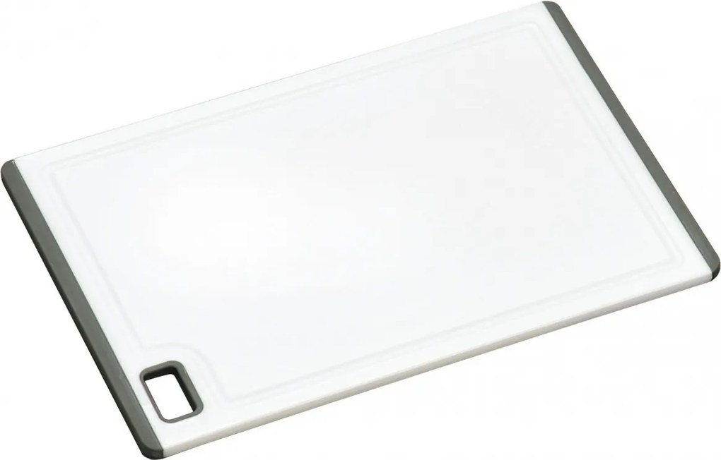 Fehér műanyag vágódeszka, csúszásgátló gumival 30 x 20 cm