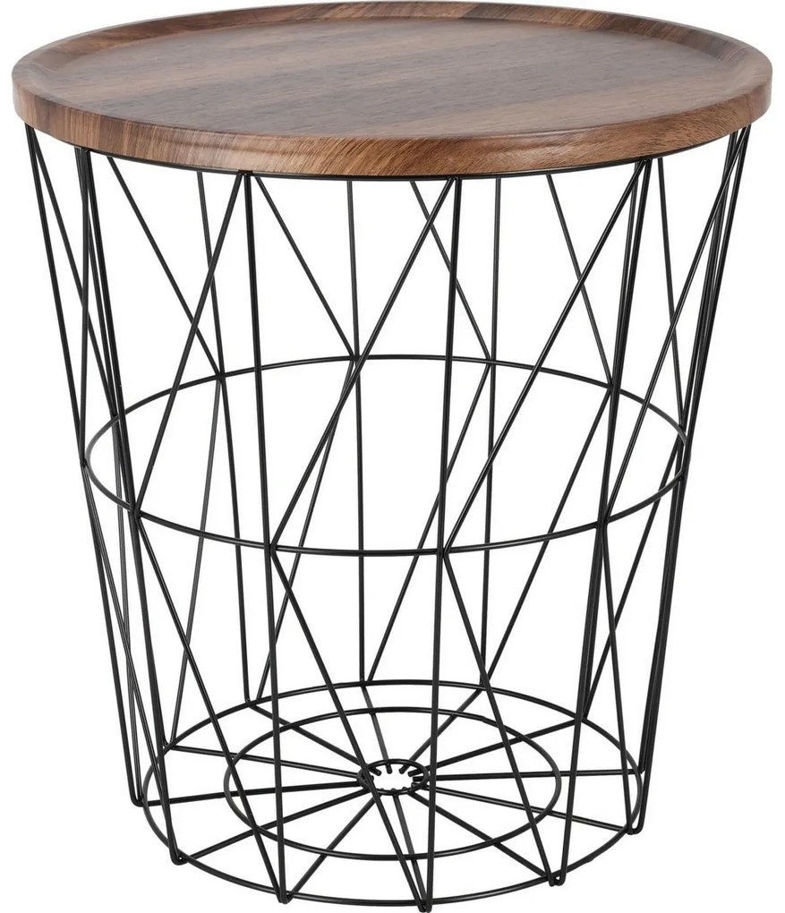 Drótkosárka tárolóasztal MDF lappal 37 x 39 cm,fekete
