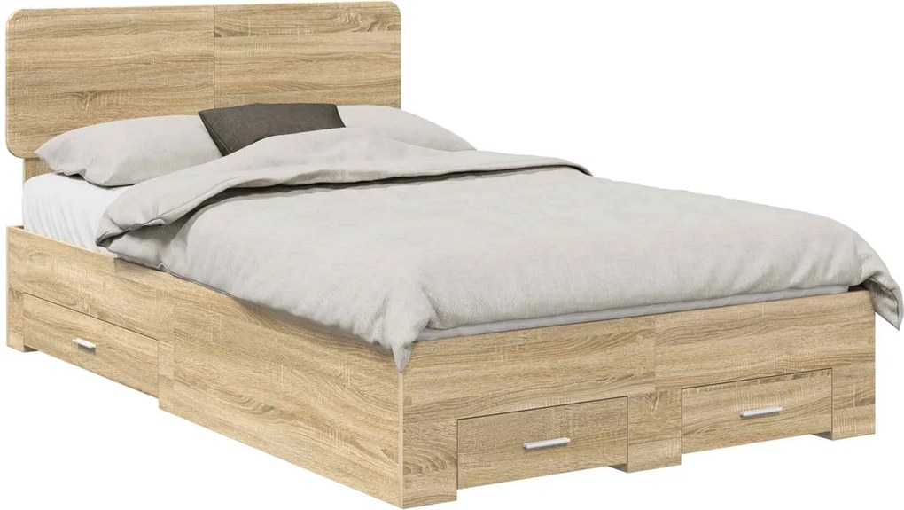 vidaXL Ágykeret fejtámlával fiókkal Sonoma tölgy 135 x 190 cm Faanyag