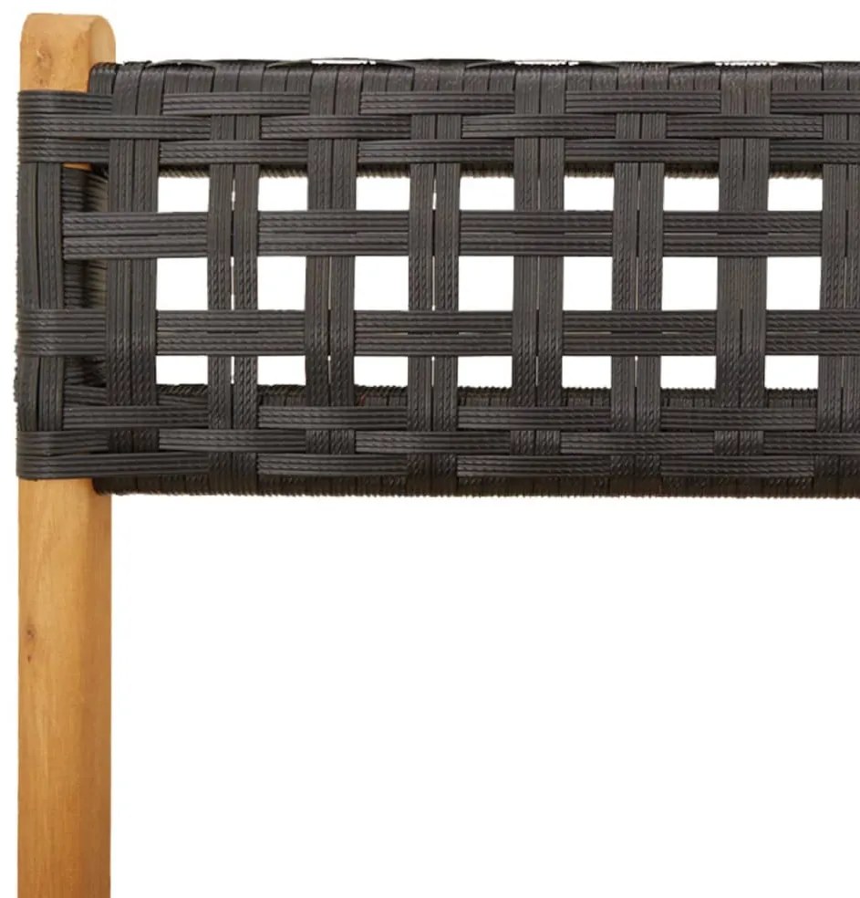 3 részes fekete polyrattan és tömör fa bisztrószett