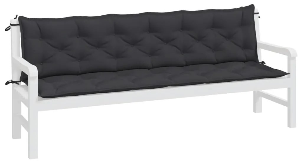 2 db fekete oxford szövet kerti padpárna 200 x 50 x 7 cm