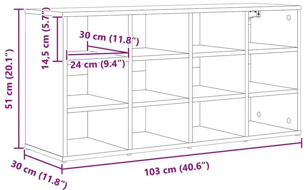 Cipősszekrény polcokkal sonoma tölgy 103 x 30 x 51 cm Faanyag