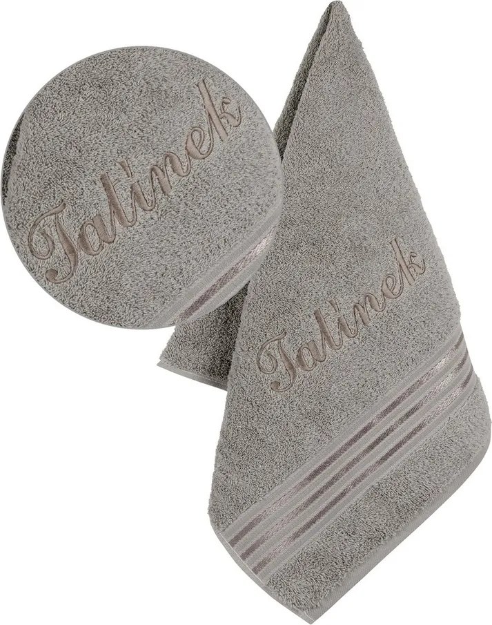 Bellatex Apa frottír törölköző hímzéssel sötétszürke, 50 x 100 cm