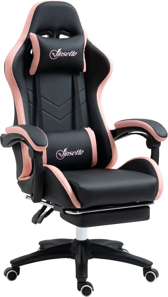 Vinsetto Játékos Szék Verseny Gamer Szék PU Bőrrel, Magasság Állítható, 135°-ban Dőléssel, Fejtámlával, Deréktámasz és Kihúzható Lábpihenő - 65x65x121