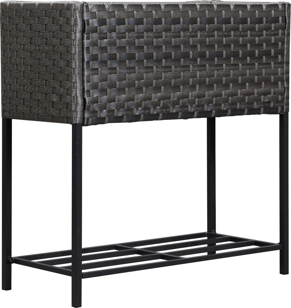 Outsunny Emelt Virágláda, Wicker Hatású Cserepes Virágágyás Polccal, Emelt Virágágy Beltéri és Kültéri Használatra, Szürke (70cm x 30cm x 72cm) | Aoso