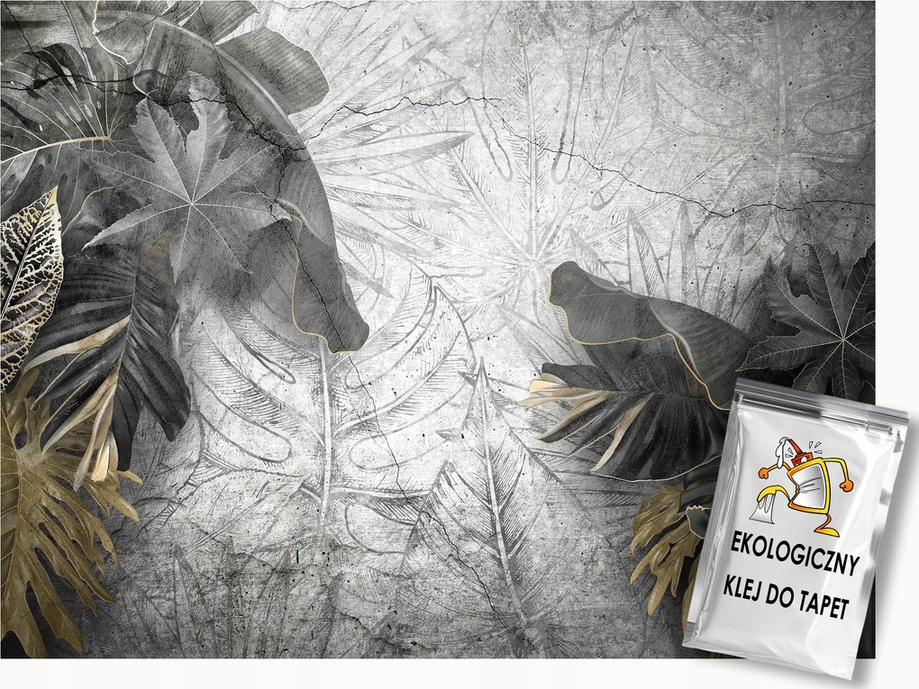 Fotótapéta Flizelina Fal Szürke Beton Trópusi Növények 200x140 ragasztó