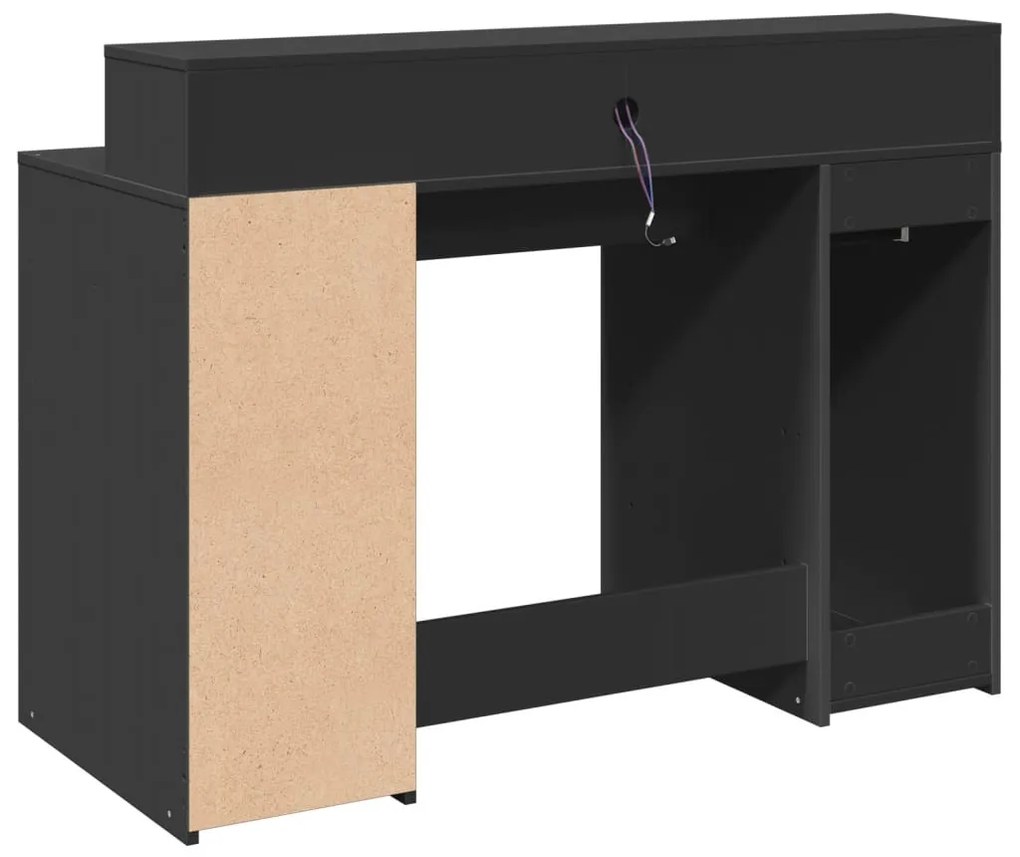 fekete szerelt fa íróasztal LED-világítással 120 x 55 x 91 cm