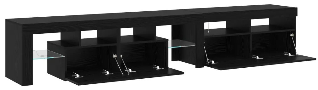 TV szekrény 2 db LED fényekkel Fekete tölgy Mérnöki fa