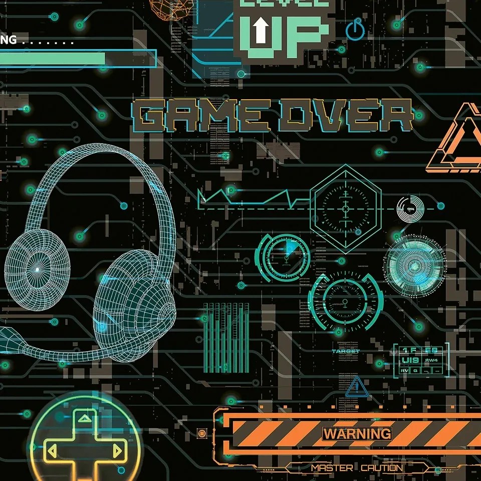 Arthouse Signature 2 Gamer fekete-neon videójátékos papír tapéta – 923707