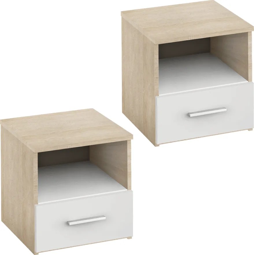 Éjjeliszekrény, 2 db, tölgy sonoma/fehér, GABRIELA