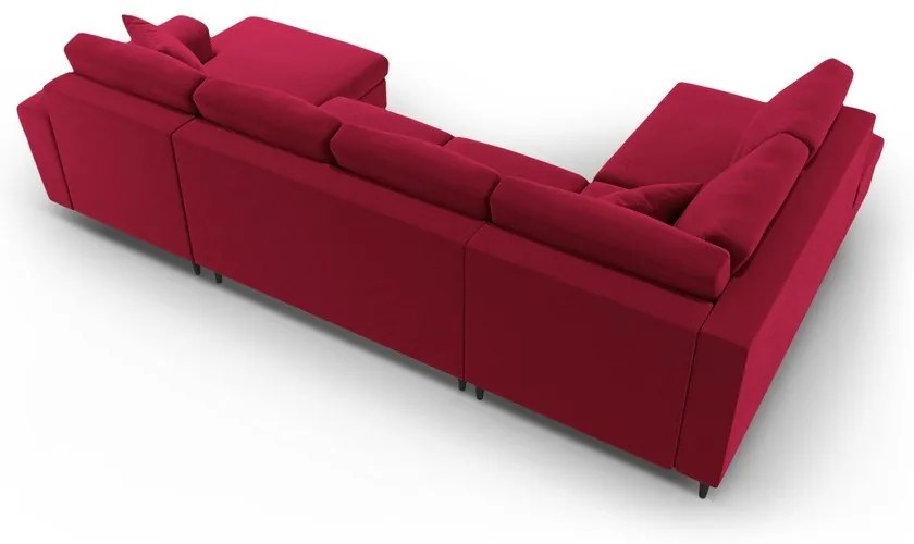 Piros bársony kinyitható tárolóhelyes sarokkanapé (bal oldali-U alakú) Kyoto – Cosmopolitan Design