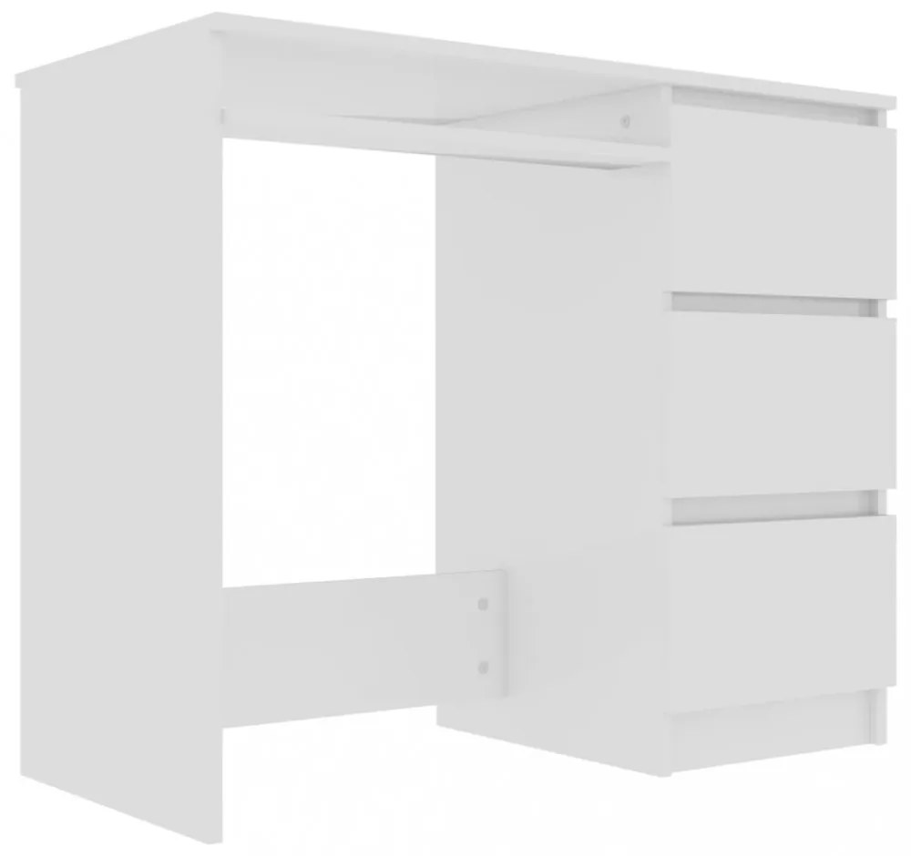 fehér magasfényű szerelt fa íróasztal 90 x 45 x 76 cm