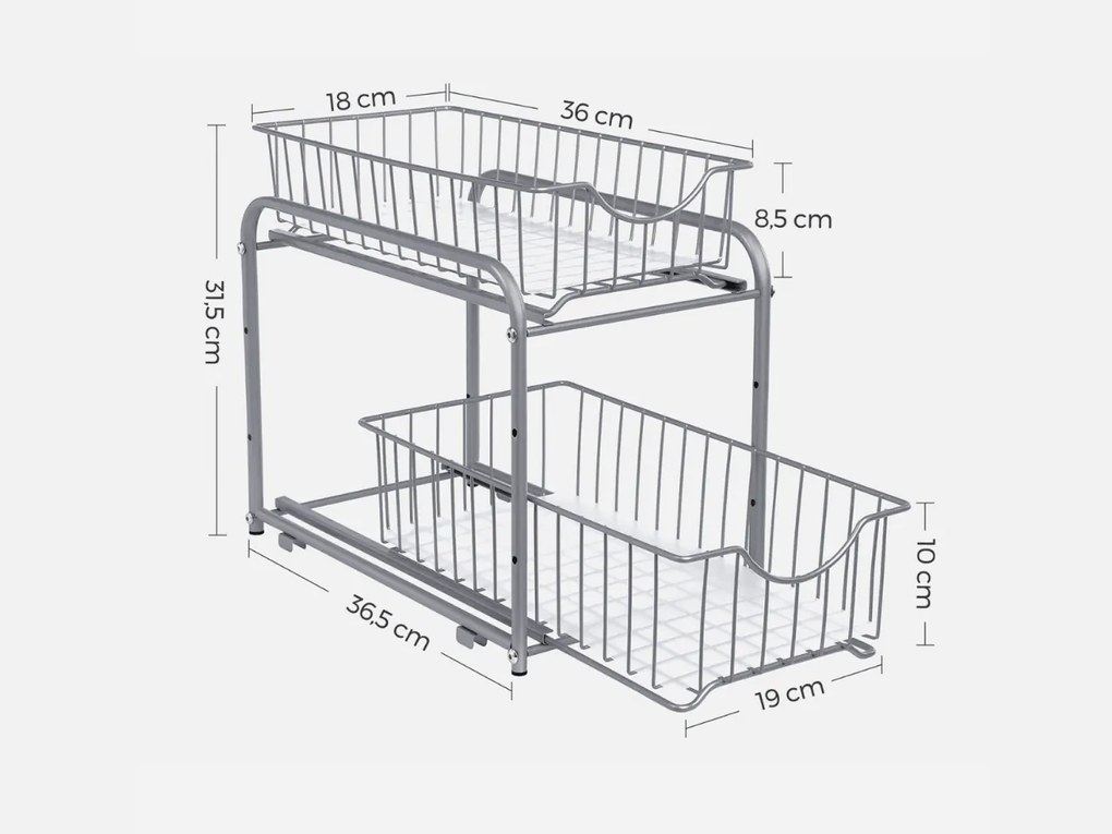 Tároló állvány SOLIDO kihúzható kosarakkal, egymásra rakható, szürke