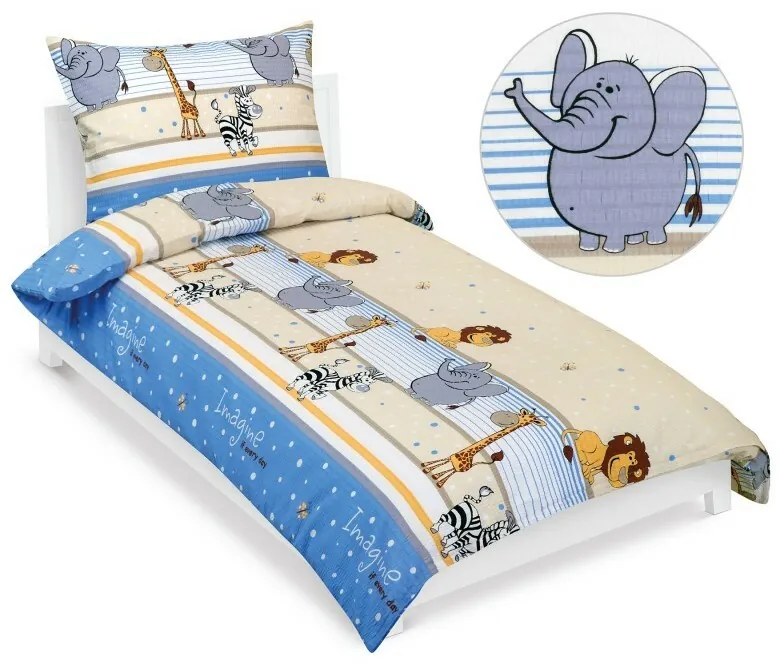 Bellatex gyermek krepp ágynemű Szafari kék, 140 x200, 70 x 90 cm, 140 x 200, 70 x 90 cm