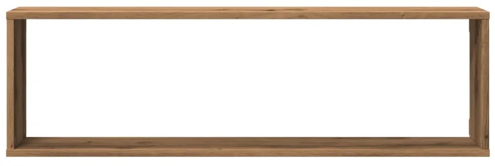 2 db kézműves tölgyszínű szerelt fa fali kockapolc 100x15x30 cm