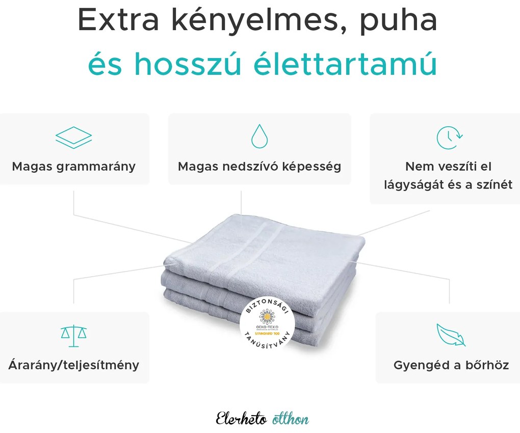 Deluxe fehér szállodai fürdőlepedő 100x150 cm, 100% pamut
