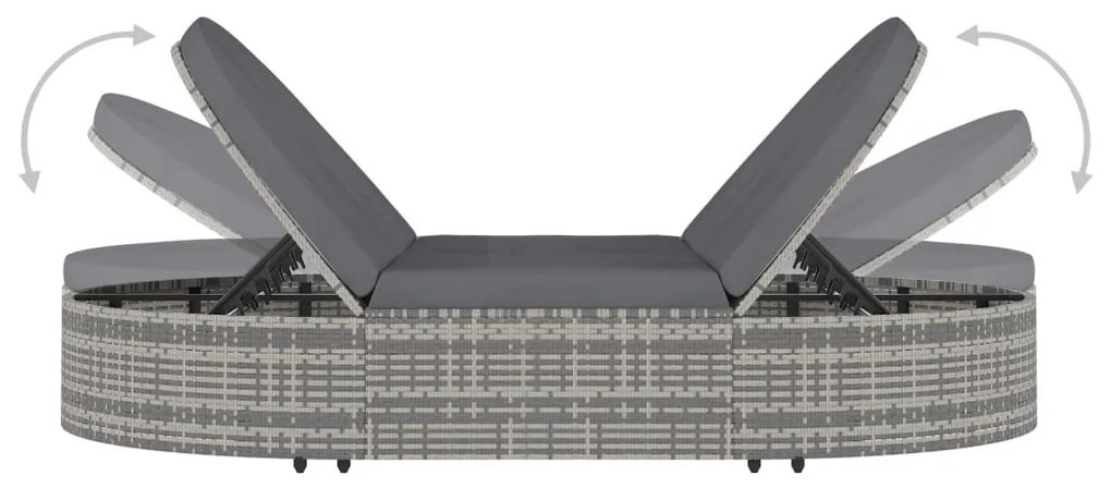 2 személyes szürke polyrattan kerti napozóágy párnával
