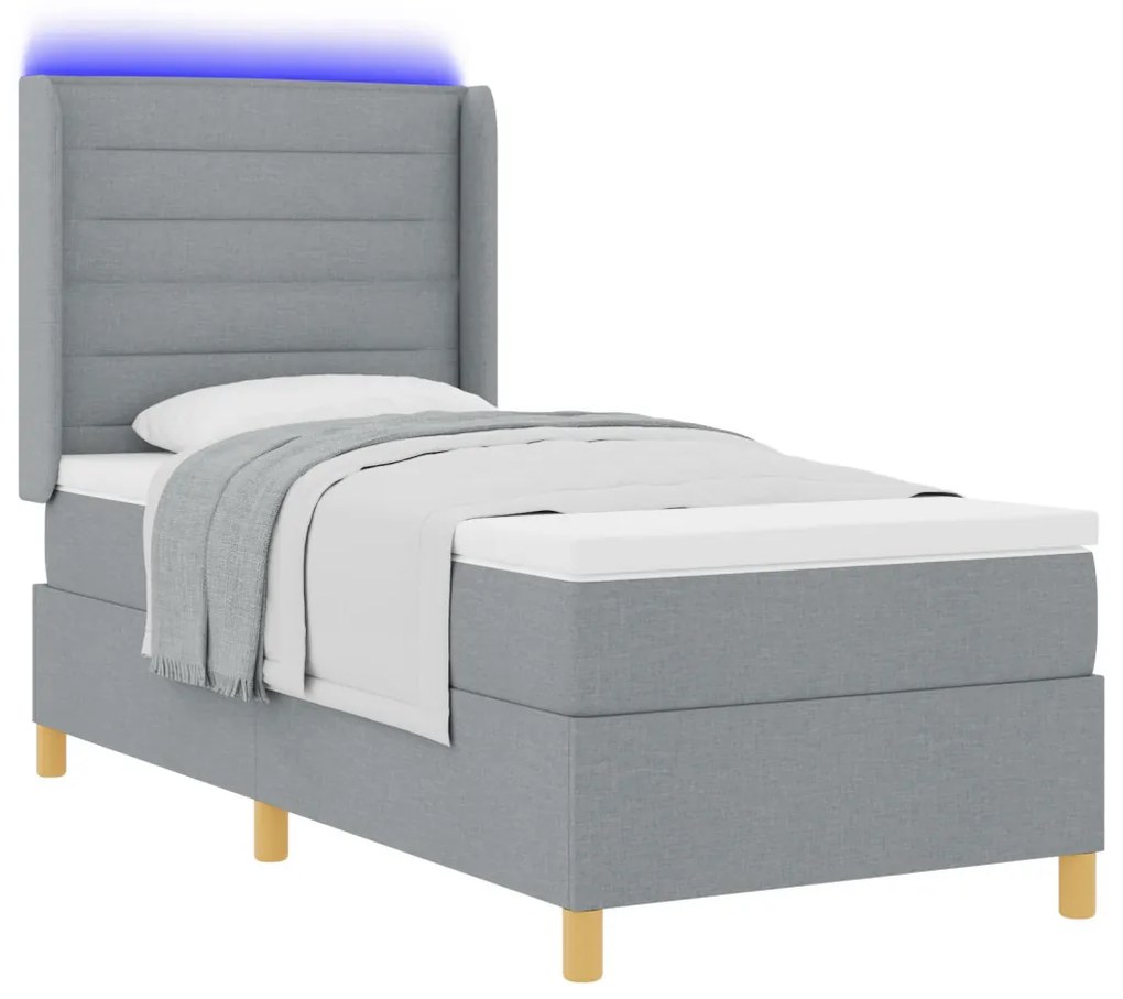 Boxspring Ágy Matrac & LED Fény Szürke 90x190 cm Szövet
